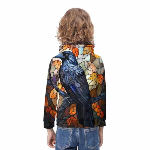 Sweat à capuche enfant corbeau vitrail fini les vêtements ternes 9-11 ans