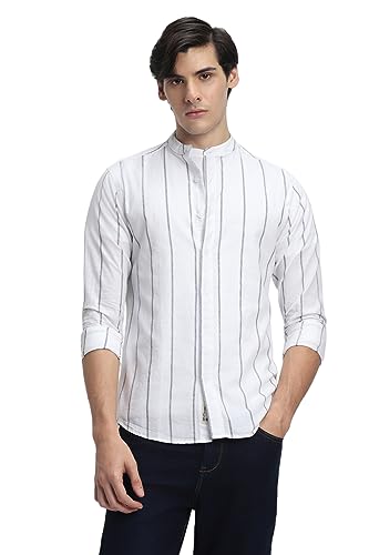Image of Dennis Lingo Men's Cotton Striped Slim Fit Shirt