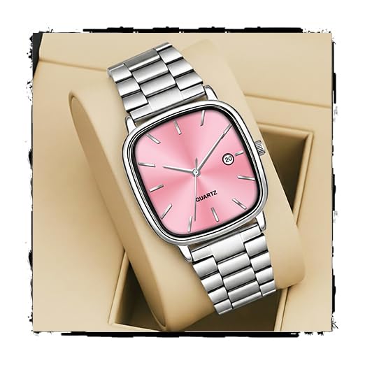 Image of Acnos Luxury Square Dial Quartz Watch for Men & Women - Stainless Steel Bracelet, Minimalist Analog Wristwatch with Date Window Pack of 1