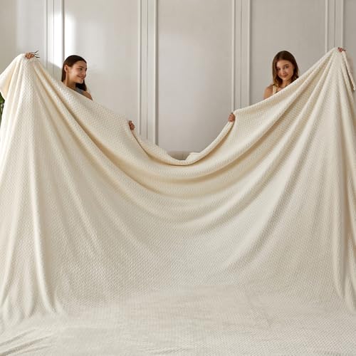 COOVA Oversized King Fleece Blanket 120x120 inches, Soft Cozy Warm Giant Extra Large 10'x10' Blanket for Bed, Sofa, Couch,Travel, Camping, California Huge Big Throw Blanket, Jacquard Iovry White