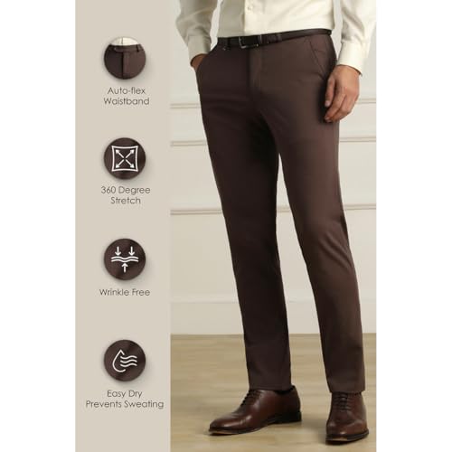 Image of Van Heusen Men Mid Rise Move Labs Knitted Premium Trousers | 360 Degree Stretch| Auto-Flex Waist Band |Wrinkle Free