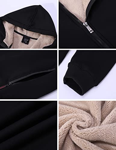 Flygo Hoodies For Men Zip Up Winter Fleece Sherpa Lined Sweatshirt Warm Jacket(Black-M) #TOP5