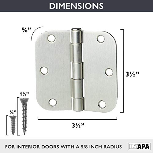 Ilyapa 18 Pack Brushed Nickel Door Hinges For Doors, 3.5 X 3.5 Inch Interior Satin Nickel Door Hinges Door Hardware, For Doors 3 1/2 Inches, With 5/8 Inch Radius Corners #TOP1