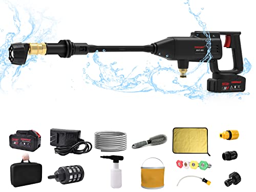 Cordless Pressure Washer, Max 950 PSI Portable Pressure Washer with 6-in-1 Adjustable Nozzle, Three-Speed Adjustable Portable Power Cleaner with Battery & Charger, Washing...