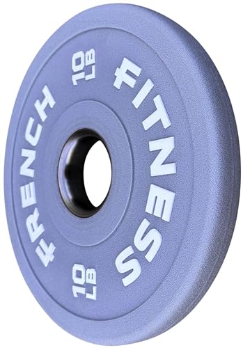French Fitness Competition Urethane Bumper Plate 10 lb Colored (Grey) - High-Durometer, Durable, Low Sleeve Friction, Vibrant Markings, Easy Loading, IWF Standard