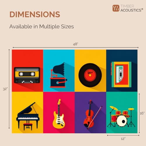 Image of Timber Acoustics Acoustic Art Wall Panels for Music Studio, 48 inchx32 inch PET Felt Sound Absorbing & Noise Reduction Panels for Wall, Acoustic Panels for Music Studio, (Fun Beats, Set of 8)