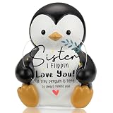 Pariveca Sister Penguin Figurine with Heart Acrylic Plaque, I Flippin Love You Inspirational Desk Sign, Cute Penguin Gift for Sister, Sentimental Birthday Christmas Keepsake, Office Home Decor PF016