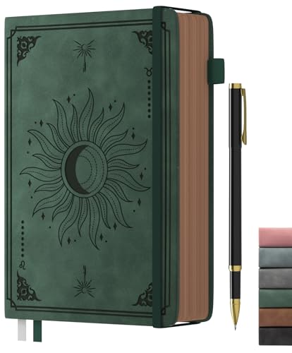 Smarpau A5 Notizbuch, Vintage Hardcover Notizbucher mit 366 Seiten 100gsm Tintenfestes Papier, Lined Journal mit Stift für Frauen Männer Arbeit Büro Schule Reisen, 14.5 x 21cm - Dunkelgrün