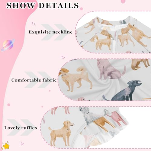 Cute Dog Pattern Girls Long Sleeve Swimsuit Rash Guard One Piece Bathing Suits Zipper 3-12T4