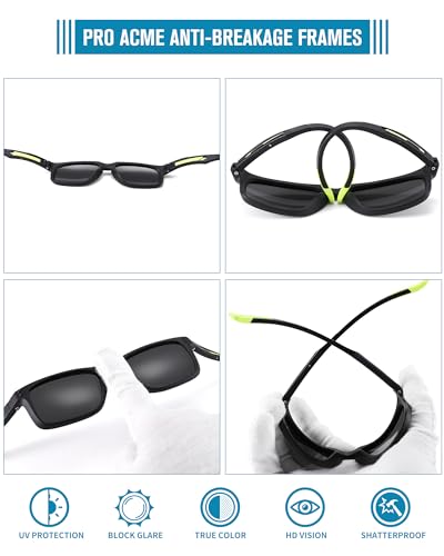 Pro Acme Kids Polarized Sunglasses，Unbreakable Flexible Rectangular Frame Sports Boys Girls Sun Glass with Strap Age 4-124