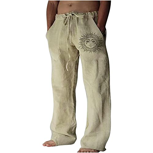 BingYELH Mens Linen Casual Pants Elastic Waist Yoga Beach Trousers Loose Lightweight Casual Trouser Summer Pants for Men Khaki