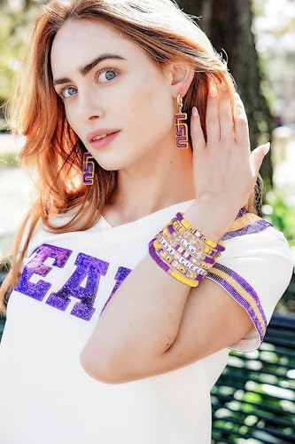 Game Day Stackable Bracelets Football College School Team Spirit Color Beaded Stack Stretch Bracelet Jewelry Football Mom Fans Accessories Gifts2