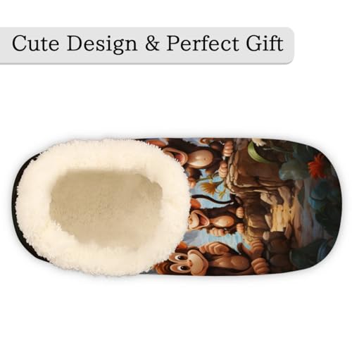 Cute Monkey,Forest Monkey.jpg House Slippers for Women Men, Fuzzy Soft Cozy Non Slip Slipper Socks3