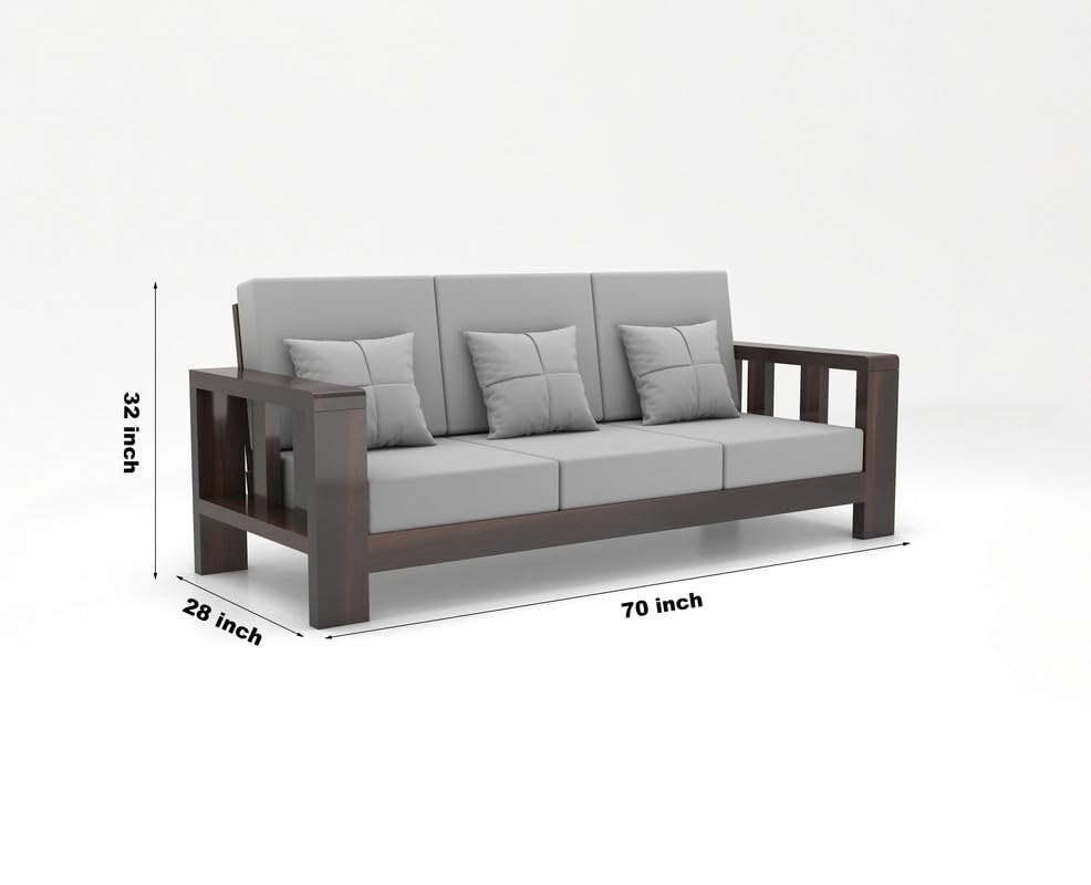 Image of Sheesham Wooden 3 Seater Sofa for Living Room | Solid Wood Sofa | Rosewood Sofa Set for Home & Office | Lounge (Walnut, 3 Seater)