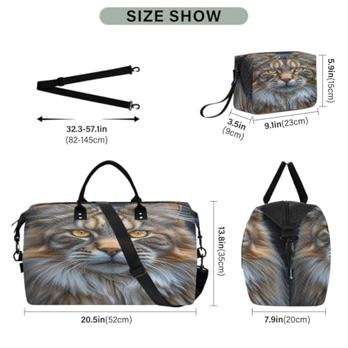 Cool Animal Cat Kitten Travel Duffle Bag Gym Bag Weekender Bags with Toiletry Bag Travel Trip Tote Bag3