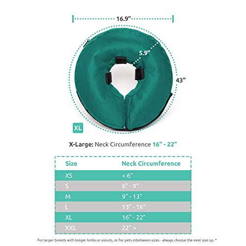 Image of ZenPet Protective Inflatable Recovery Collar for Dogs and Cats (Teal) - Soft Pet Cone Does Not Block Vision E-Collar - Designed to Prevent Pets from Touching Stitches, Wounds and Rashes (XL)