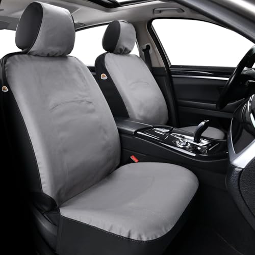 Image of Coverado Car Seat Covers Front, Canvas Universal Seat Covers for Cars, 2-Pack Car Seat Cushions, Auto Seats Protectors for Kids & Dogs, Driver Seat Covers Fit for Most Vehicles Trucks SUVs /Gray