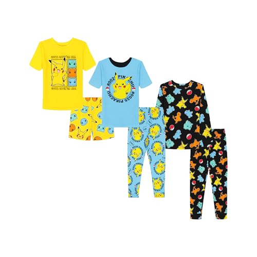 Pokemon Boys 6-Piece Cotton Pajama Set Matching Snug-fit Shirt & Pants Soft & Cute for Kids