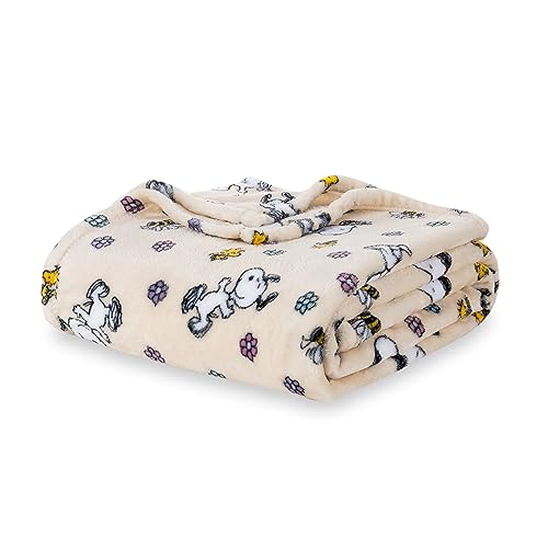 Image of Berkshire Blanket Peanuts VelvetLoft Cute Character Snoopy Plush Blanket,Peanuts Woodstock Snoopy Spring Frolic Large Canvas,King 90 in x 108 in (Official Peanuts Product)