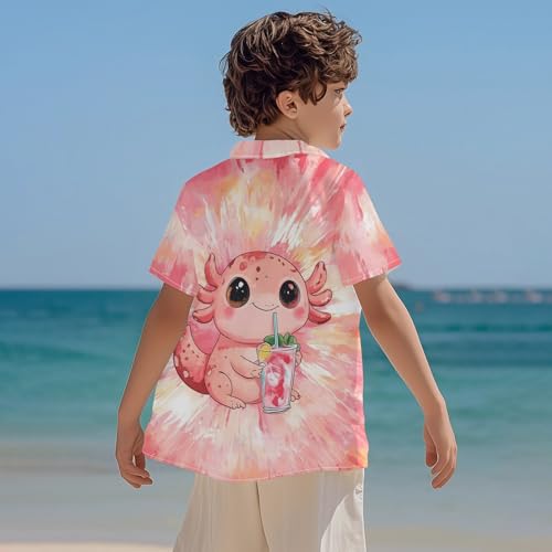 Image of Kids Tie-dye Hawaiian Shirt 80s Button Down Retro Short Sleeve Casual Beach Tropical Funny Party Outfits for Boys
