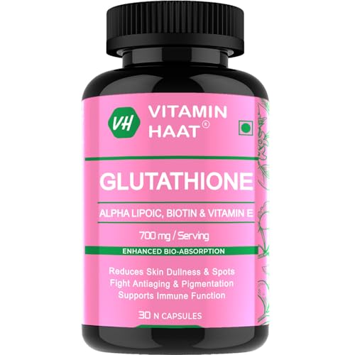 Image of Glutathione | Glutathione Supplements with Vitamin C & Biotin | Skin Whitening Capsule with Hyaluronic Acid, Vitamin E, C, Alpha Lipoic Acid & Milk Thistle | 700mg - 30 Capsules by VitaminHaat
