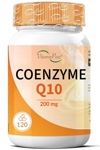 VitaminPure - Coenzyme Q10 200mg, 120 Gélules avec Ubiquinone Pure à Haute Dose, Coq10 Naturellement Fermenté 200mg, Coq10 à Haute Biodisponibilité, Supplément de Coenzyme Q10
