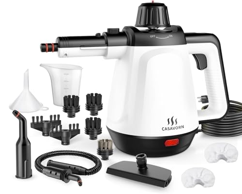 1200W Handheld Steam Cleaner for Home, Powerful Natural Multi‑Surface Steam Cleaner with 13 Accessories, 13.5oz Pressurized Steamer for Deep Cleaning Tile, Grout, Shower, Bathroom, Kitchen, Car, White