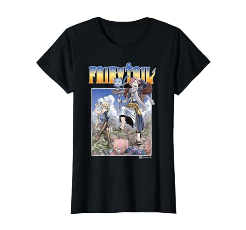 Fairy Tail Natsu Dragneel and Lucy Heartfilia on A Mission T-Shirt, Femme, Noir, XS
