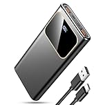 2026 Power Bank Fast Charging 10000mAh, 22.5W Portable Charger USB C Input & Output Powerbank with LED Display, PD3.0 QC4.0 Phone Battery Pack for iPhone17/16/15/14/13/12, Android More，Black