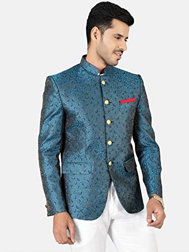 Image of WINTAGE Men's Banarasi Rayon Cotton Green Bandhgala