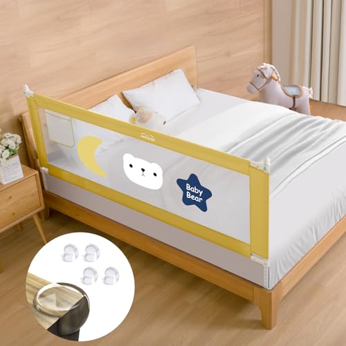 Image of Safe-O-Kid 1-Year Warranty 6 Feet /180 Cms Baby Metal Bed Rail, Adjustable Height, Baby Safety Bed Railing for Secure Sleep, Bed Guard for Babies, Yellow-Pack of 1