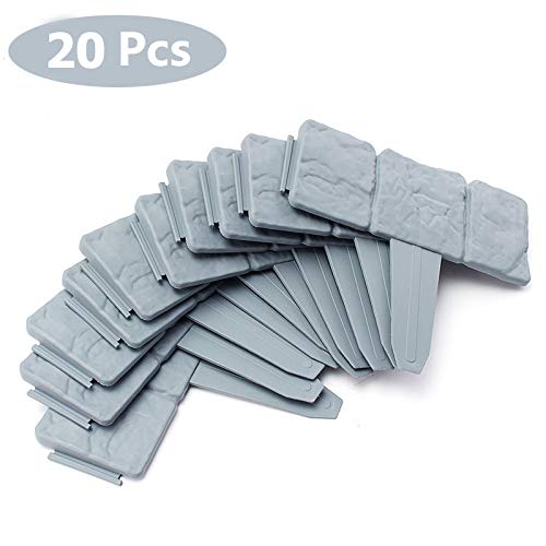 Keast Pack of 20 Garden Border Edgings, Cobbled Stone Effect Garden Lawn Edging Plant Border Fence, Garden DIY Border Edging Plastic Palisade, 5m