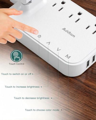 Image of Addtam LED Desk Lamp, Power Strip with 3 Outlets 4 USB Charging Ports(2 USBC), 4 Modes 5 Level Brightness Touch Lamp, Small Desk Lamp for Home Office College Dorm Room Essentials, White