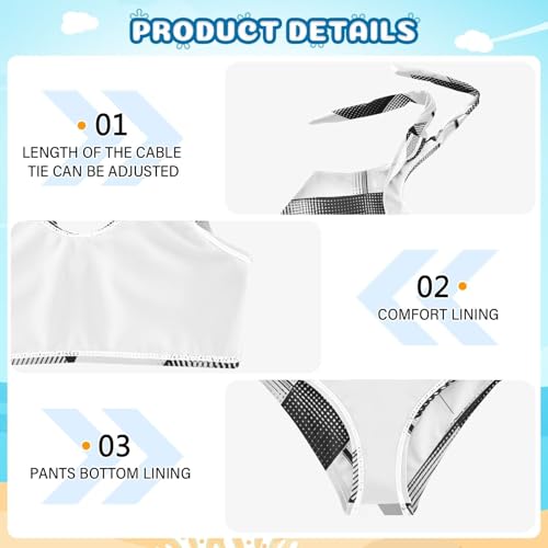 KLL Black and White Stripes Girls 2 Piece Bikini Sets Scoop Neck Beach Swimwear Swimwear4