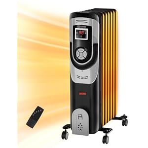 Oil Filled Radiator Heater, 1500W Oil Heaters for Indoor Use Large Room with Remote, Electric Quiet Space Heater with Thermostat for Bedroom Office, 3 Modes, 12H Timer, Overheat & Tip-Over Protection