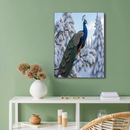 Póster de paisaje con ramas y pavos reales en lienzo decorativo de 60x90cm