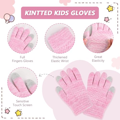 Image of Kids Winter Hat Gloves Scarf Set,Toddler Girls Winter Hat Kids Beanie with Pom Neck Warmer Gaiter Mittens Fleece Lined Set