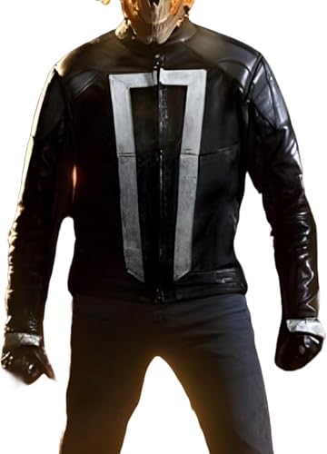 Men's White Stripes Robbie Dark Power Rider Black Motorcycle Agents Biker Shield Movie Leather Jacket3