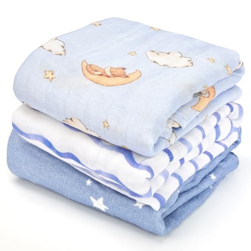 hahaland Muselinas Bebe Algodon Bambu 100% Natural - 3 Pack Muselina Manta Bebe 120x120 & 100x95 cm - Arrullo Swaddle Suave & Respirable para Recien Nacido