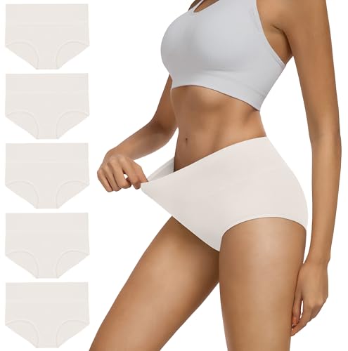 Image of MIRITY Women's High Waist Cotton Underwear - Soft Full Coverage Briefs with Double-Layer Waistedband
