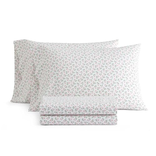 Image of Martha Stewart - Twin Size Sheet Set, Crisp & Tailored Bedding with a Smooth Cotton Percale Feel, Deep Pocket, Bed Sheets with Matching Pillowcase & Fitted Sheet (Kennedy Floral Pink)
