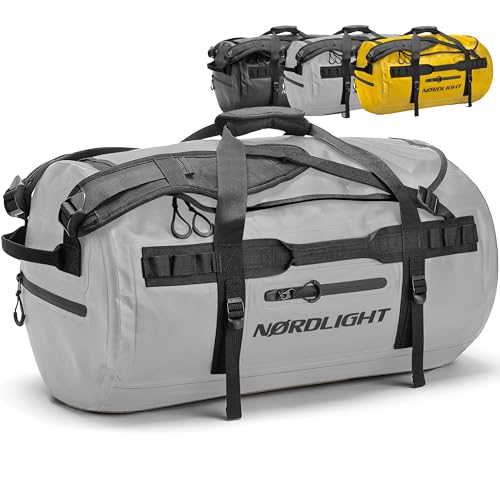 Nordlight vattentät resväska Duffle Bag - 60L med ryggsäcksfunktion (Grå) | praktiska ytter- och innerfickor | torr väska,...
