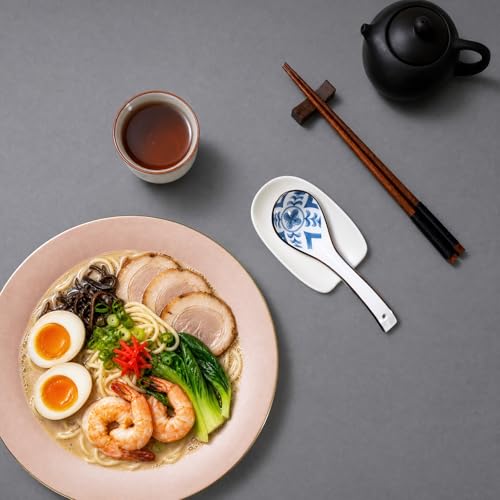Image of Raelitego 5 /12 pcs Asian Soup Spoon, Ceramic Chinese Soup Spoons, Deep Oval Hook Non-slip Japanese Spoons for Rice Ramen Pho Miso Soup Wonton (5pcs 002)