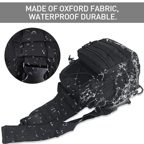 Image of GUSTAVE Sling Bag for Men - Durable Oxford Cloth, 3 Zipper Compartments, Quick Release Shoulder Strap, Multi D-Ring Attachments, Versatile for Hiking, Riding, Commuting, Black