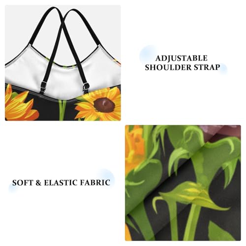 CHIFIGNO Sunflowers Black Swimsuits for Girls One Piece, Quick Dry Crossback Kid Swimsuit for Beach 3T3