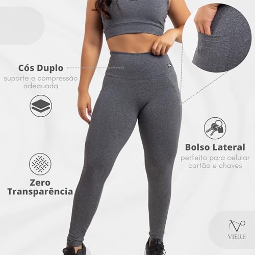 VIÉRE - Calça Legging Fitness Zero Transparência com Bolsos - Academia, Corrida, Treino, CrossFit, F