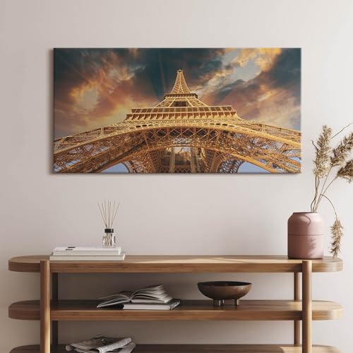 Tableau Tour Eiffel soleil 140x70cm Wallfluent pour mur vide de salon - 2