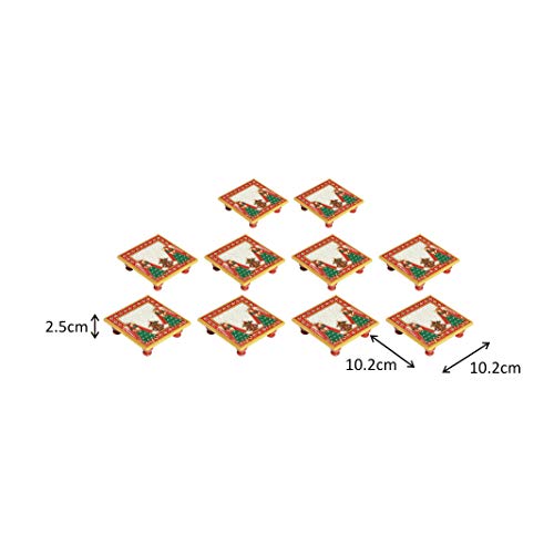 Image of Handicrafts Paradise (4 x 4 inch, Set of 10 Pc) Marble Pooja Chowki with Kalash (Multicolour) Home Mandir, Idols Statues Pratima, Home Decor Showpiece for Bulk Return Gifts