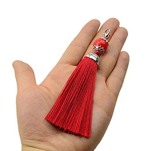 Makhry 10 Piezas de 4,5 Pulgadas Hecho a Mano Sedoso Floss Lobster Cierre Borla Llavero Cuentas marcapáginas Borla Colgante para DIY Craft Joyas Pendientes Mujeres (Vino Rojo, Corto) Cover