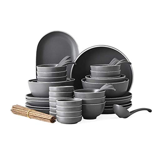 食器セットサービス 10人用 ラウンドボウル ストーンウェア 食器セット (56個) 北欧 皿 スーツ ボウル 箸 ディナープレート 家庭用構成